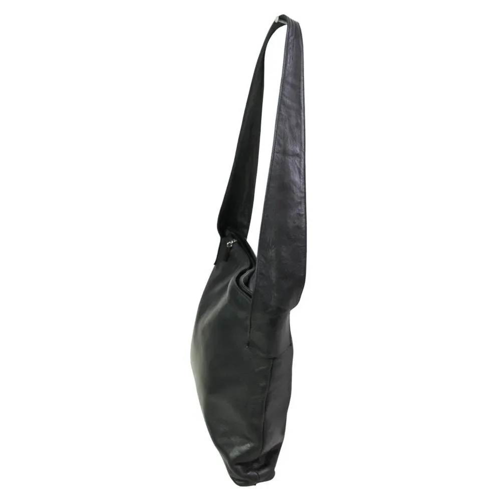 Field Manor BLACK GENUINE LEATHER TWO COMPARTMENTS SHOULDER BAG HOBO HANDBAG